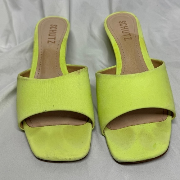 Schutz Dethalia Suede Open Toe Stap Kitten Heel Green Fresh Sandal Size 5.5 - Picture 1 of 15